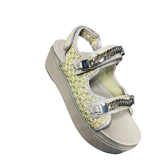 ASOS Tiger chunky Luxury Chain-Embellished Woven Platform in natural weave, size - Picture 7 of 8